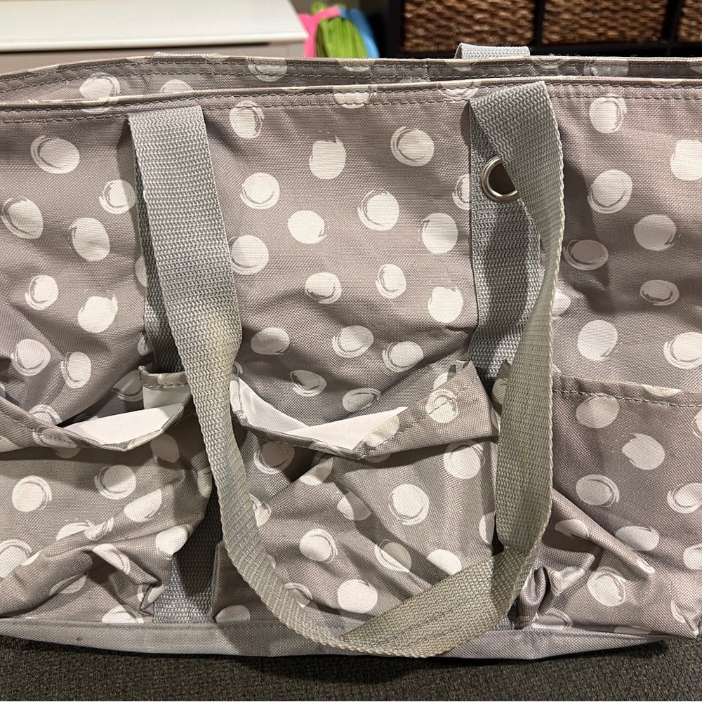 Thirty-One Gray Polka Dot Tote Bag